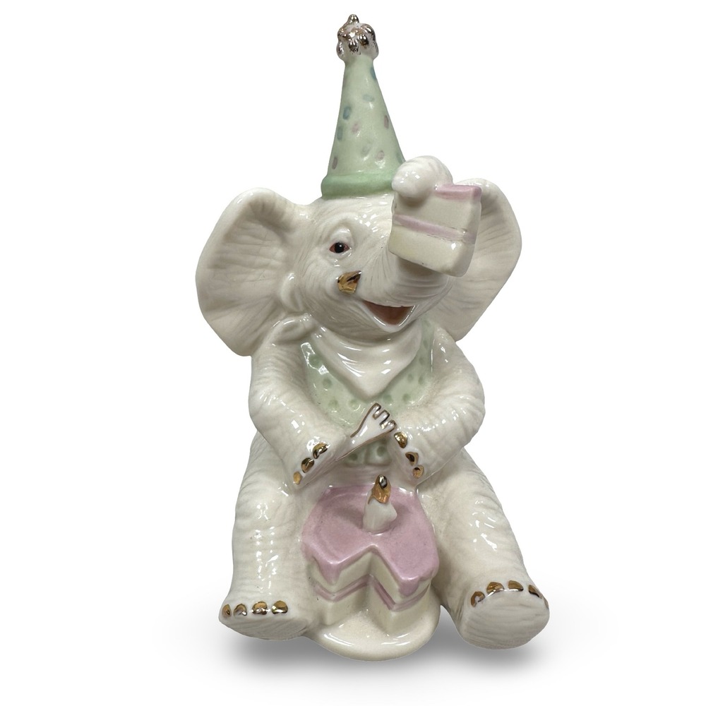 Lenox Celebrate With Cake Elephant Figurine Porcelain Gold Accent Birthday Ivory